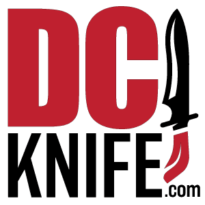 DC Knife logo with red letters and black knife silhouette